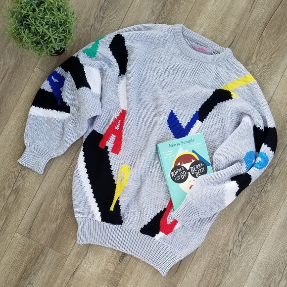 Vintage Sweaters - Vintage Oversized Slouchy Alphabet Sweater